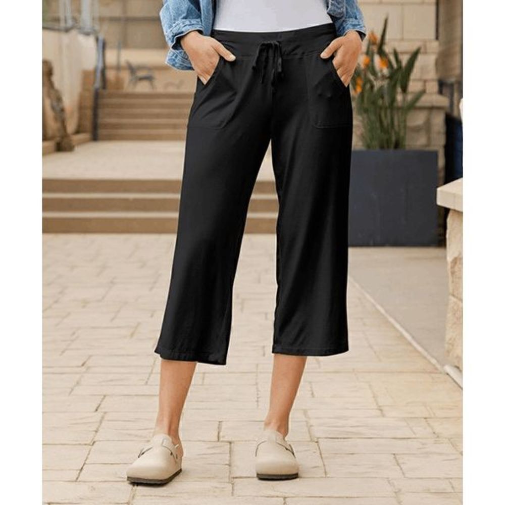 Lily Black Tie-Waist Pocket Capri Pants L